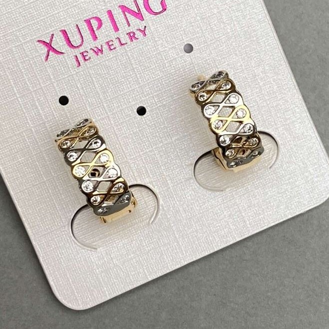 Kolczyki Xuping 6×15 mm z białymi kryształami, pozłacane 18K, rodowane