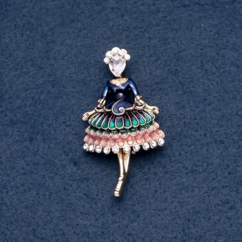 Broszka «Panna» zielona emalia 30×55 mm kolor metalu «złoto»