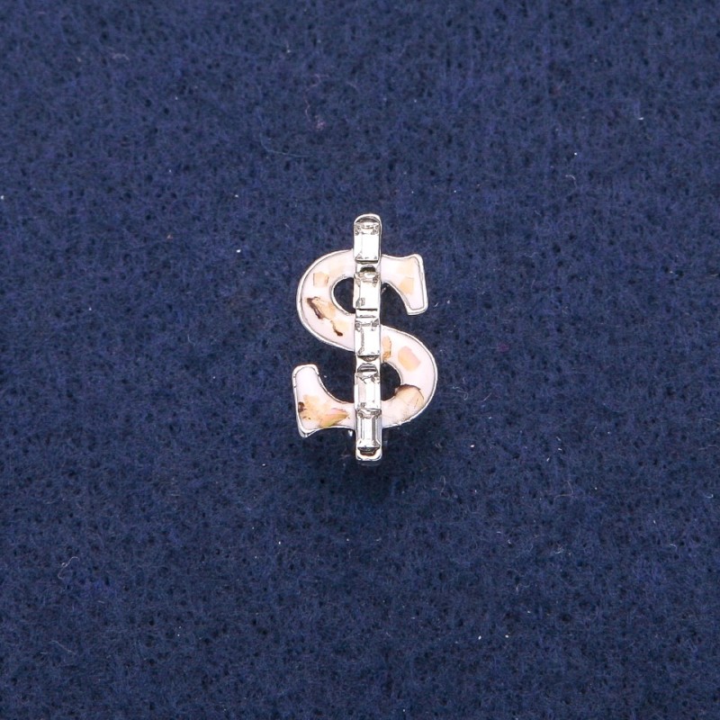 Broszka «Dolar» z białą emalią i perłowym haliozytem 12×21 mm