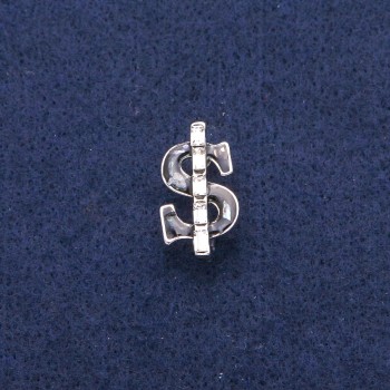 Broszka 'Dolar' z czarną emalią i haliozytem perłowym, białe kryształy, srebrzysty metal 12×21 mm