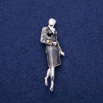 Broszka-wisiorek «Pani z emalią» 18×60 mm, metal srebrzysty
