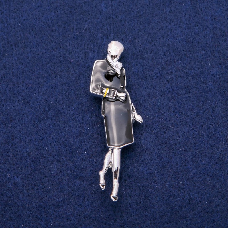 Broszka-wisiorek «Pani z emalią» 18×60 mm, metal srebrzysty
