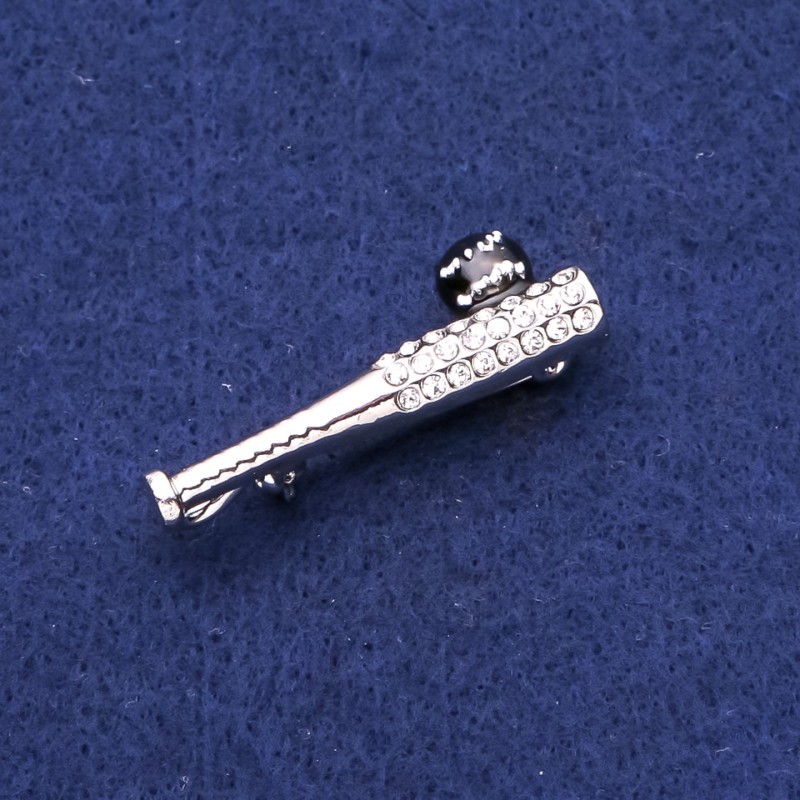 Broszka „Kij bejsbolowy” ze kryształami, metal w odcieniu srebra 13×40 mm
