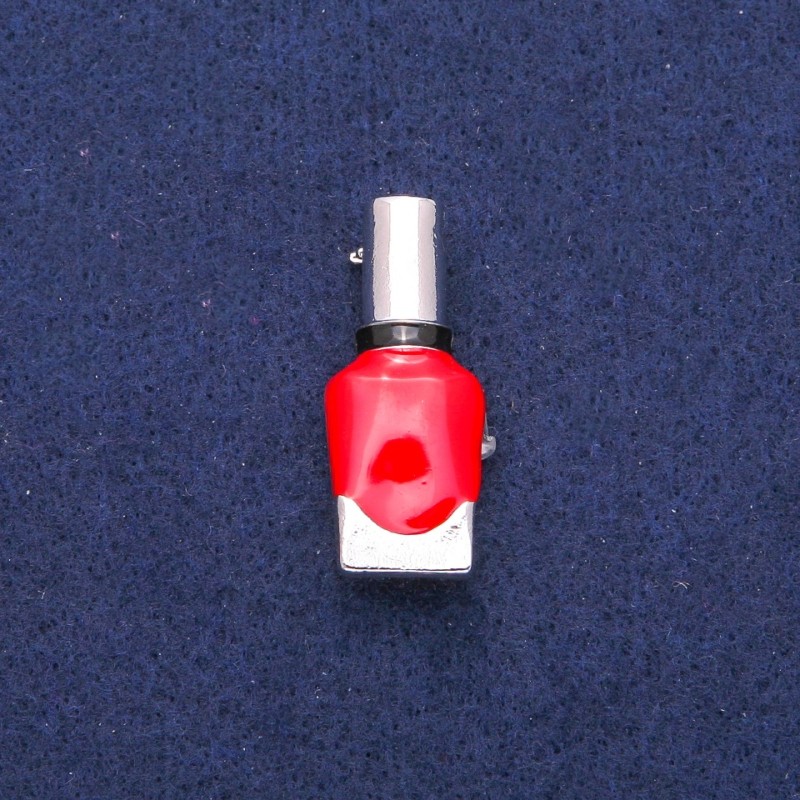broszka Lak, czerwona i czarna emalia, metal srebrzysty 13x33 mm