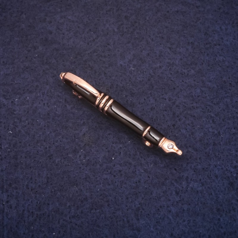 Broszka w formie długopisu, 5×45 mm, emalia, kolor czarny, metal złocisty