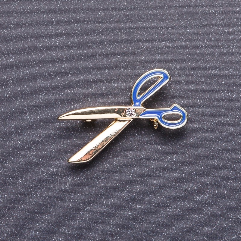 Broszka „Nożyczki” niebieska emalia kolor metalu złoto 3,5×1,8 cm