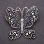 Broszka Motyl z niebieskimi strassami 53×54 mm, szary metal