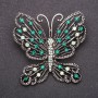 Broszka Motyl z zielonymi kryształami 52×56 mm, metal szary