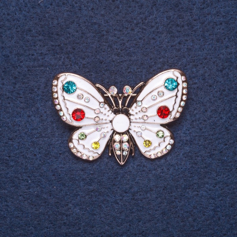 Broszka "Motyl" biała emalia, kolor metalu złoto, 4×3 cm