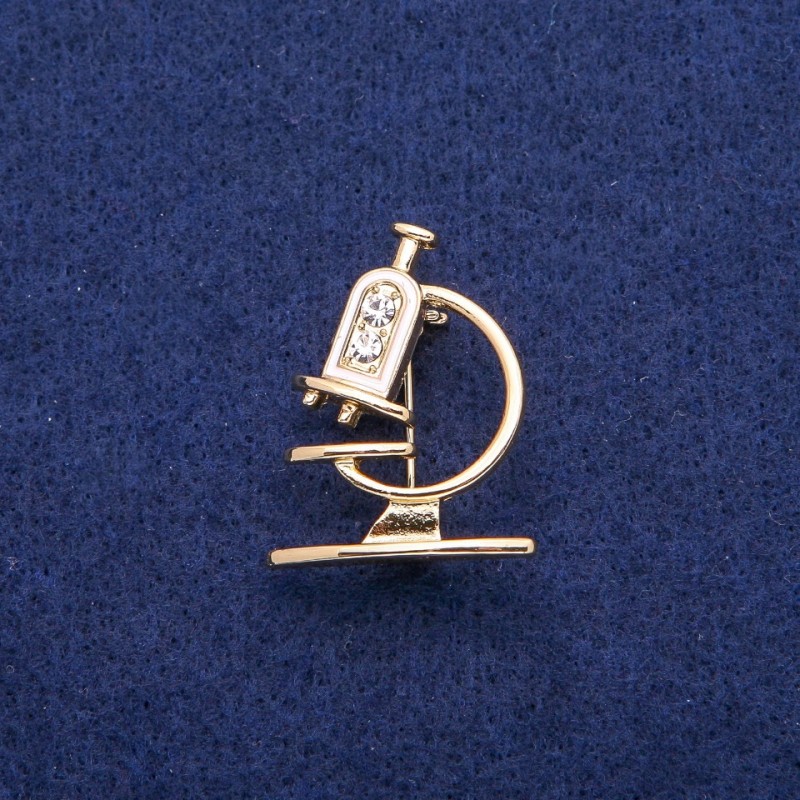 Broszka Mikroskop z emalią i kryształami, 24×31 mm, metal złoty