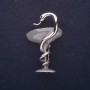 Broszka „Kielich ze wężem” emaliowana, kolor szary, 44×21 mm, metal srebrzysty