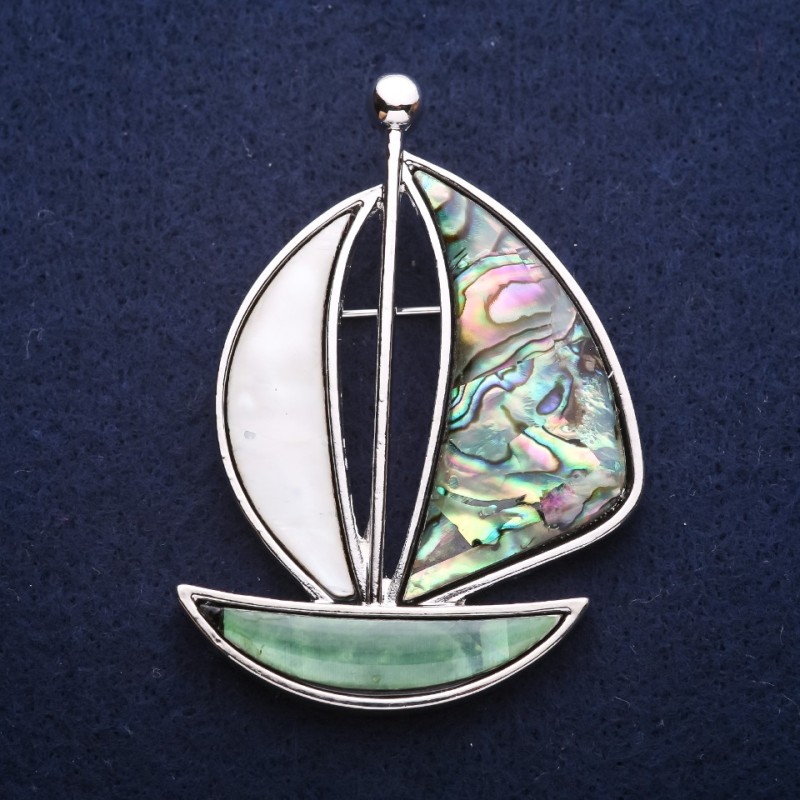 Broszka-wisiorek „Stateczek” z chalcedonem i perłą 62×45 mm