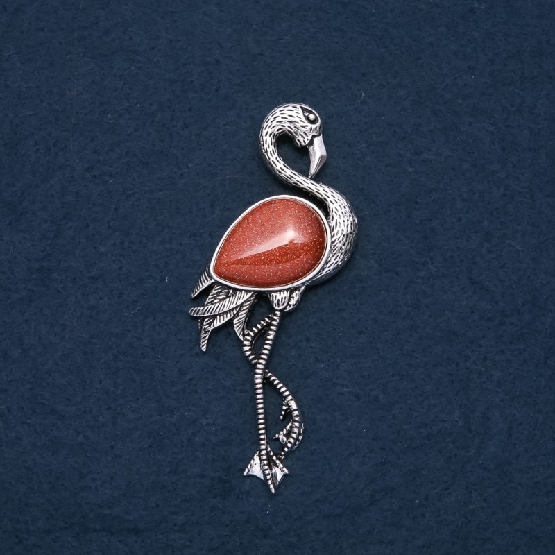 Broszka-wisiorek Flamingo z awenturynem «złoty piasek» 85×30 mm
