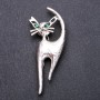 Broszka «Kot» z zielonymi kryształami 77×32 mm, szary metal