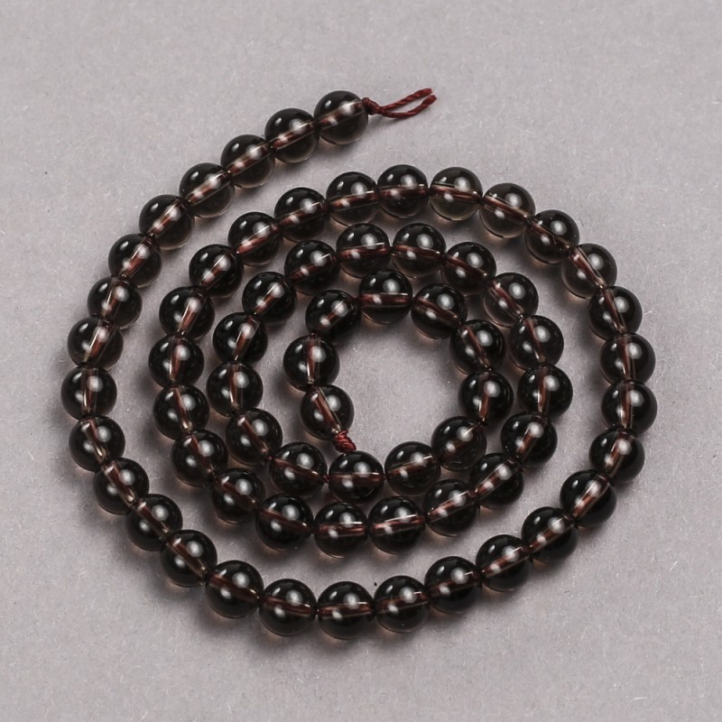 Koraliki na nici z naturalnego dymnego topazu, gładka kulka, średnica 6 mm, długość 39 cm