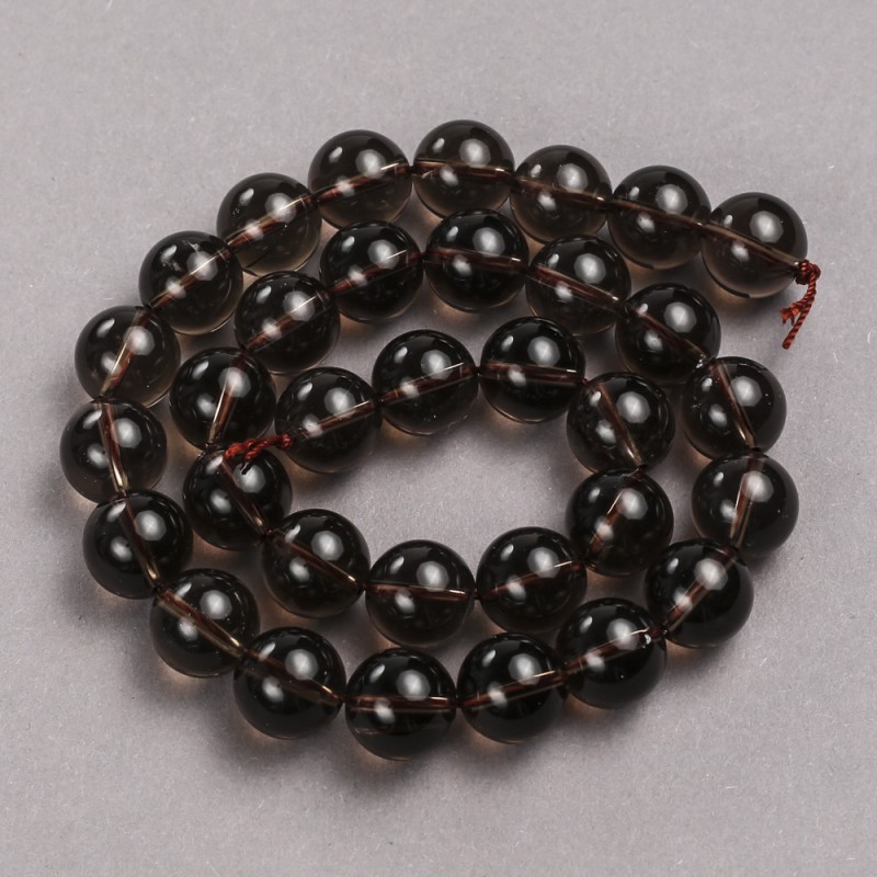 Koraliki na nici z naturalnego kamienia – topaz dymny, gładka kulka, średnica 12 mm, długość 40 cm