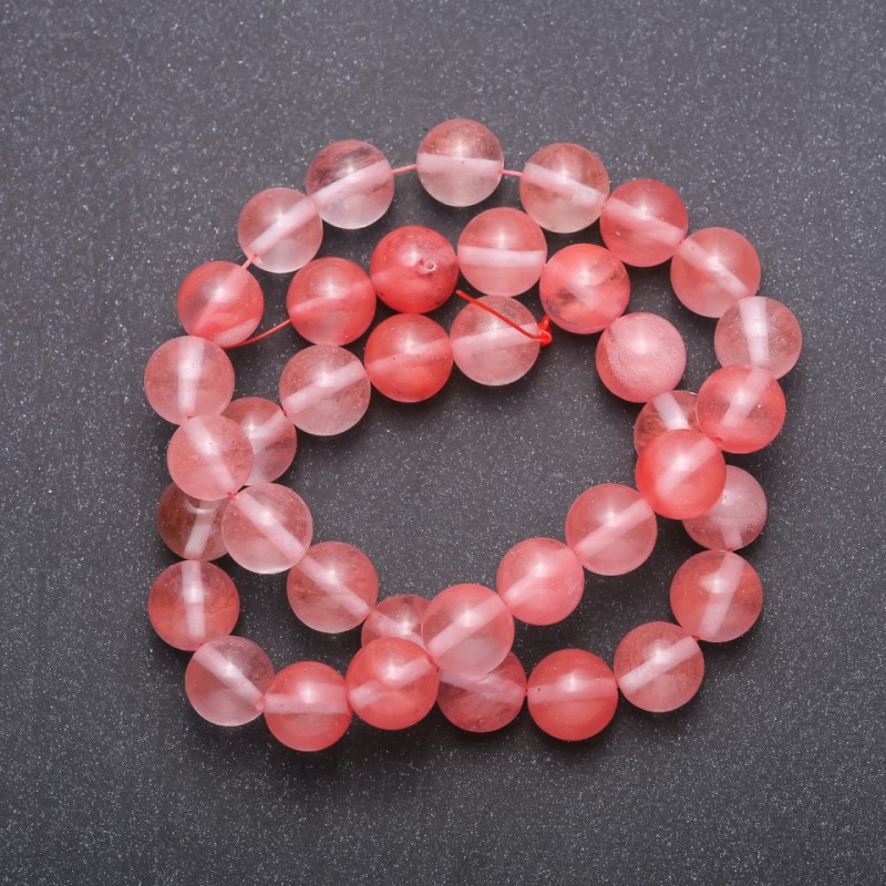 Koraliki z naturalnego kamienia chalcedon, różowy, na nitce, kuleczki, średnica 10 mm (+ -), długość 36 cm