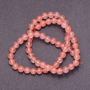 Koraliki z chalcedonu różowego na nitce, gładkie kulki, średnica 4 mm, długość 38 cm