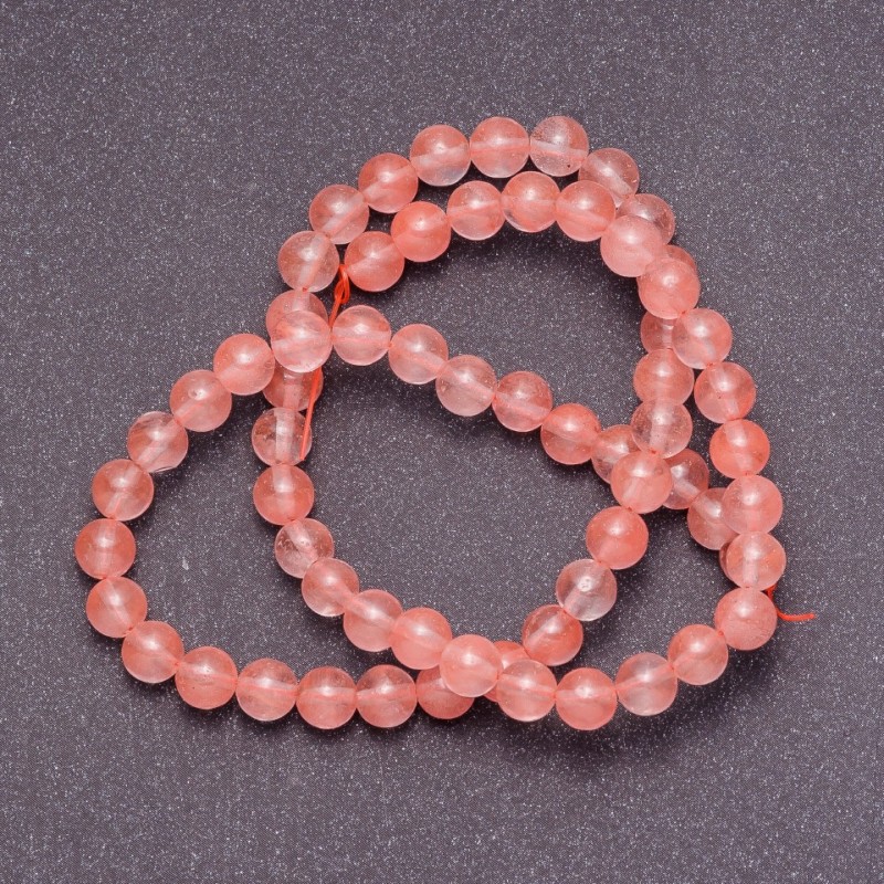 Koraliki z chalcedonu różowego na nitce, gładkie kulki, średnica 4 mm, długość 38 cm