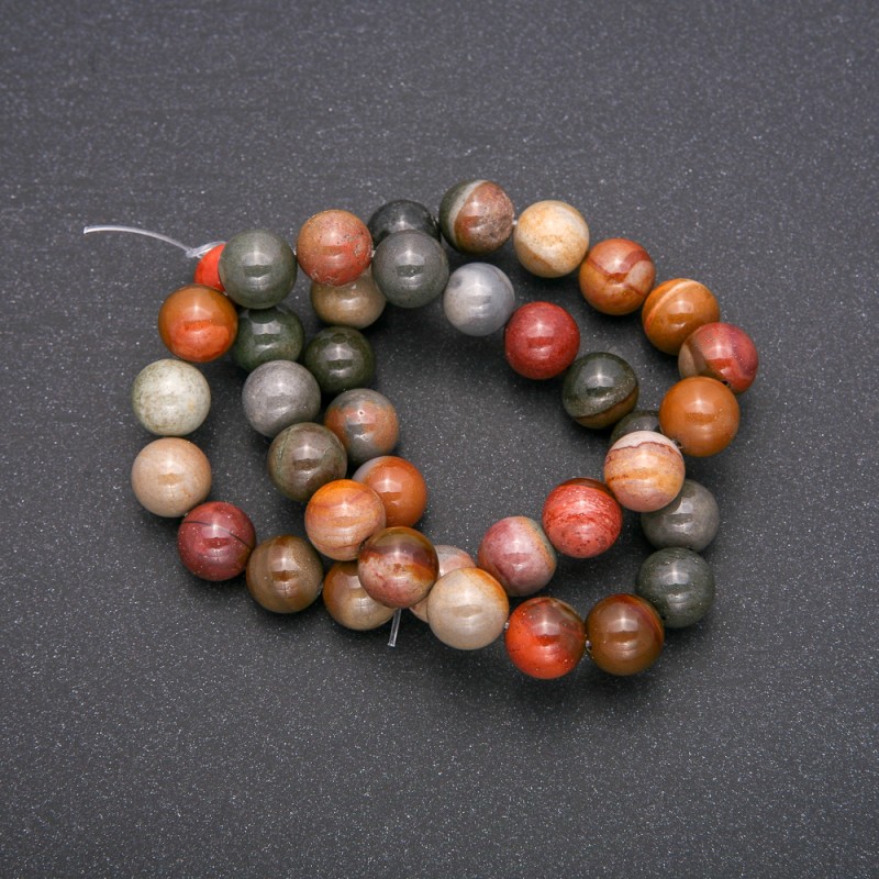Koraliki z jaspisu – gładkie kulki na nitce, średnica 10 mm, długość 38 cm (+/-)