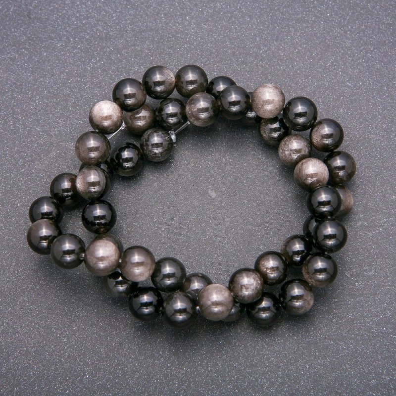 Koraliki z naturalnego kamienia – Srebrzysty obsydian, gładka kulka, średnica około 8 mm, długość 38 cm
