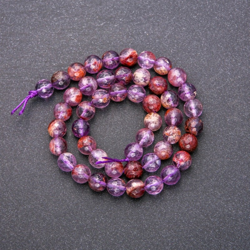 Koraliki z naturalnego kamienia ametrin, fasetowana kulka, średnica 8 mm (+/-), długość 38 cm