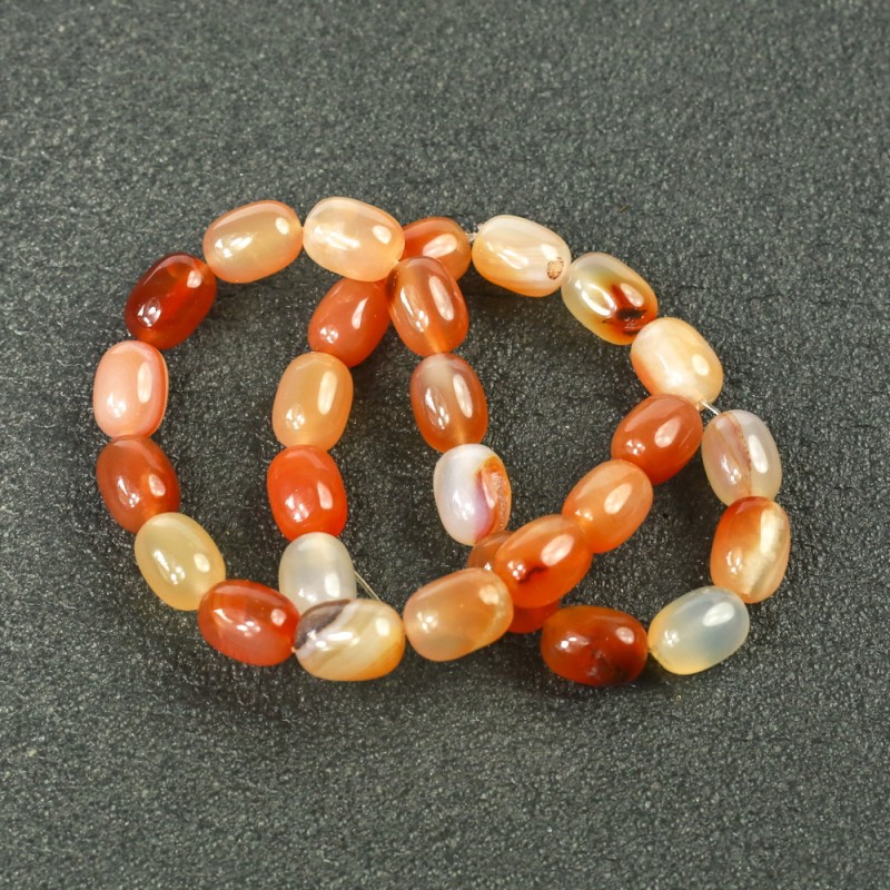Koraliki na nitce z naturalnego karneolu, gładkie beczułkowe, średnica 10×14 mm, długość 39 cm