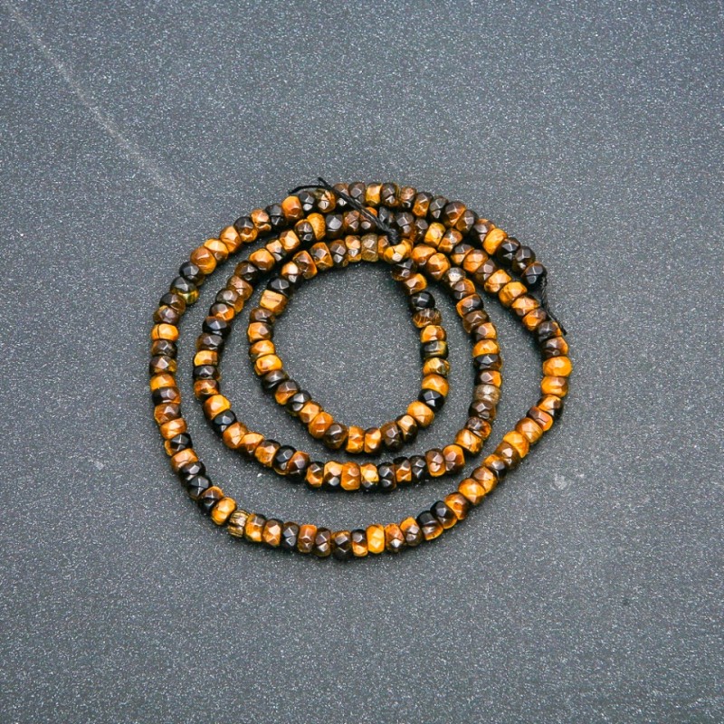 Nitka z naturalnego kamienia tygrysie oko fasetowane rondelki, średnica 4×2,5 mm, długość 39 cm +