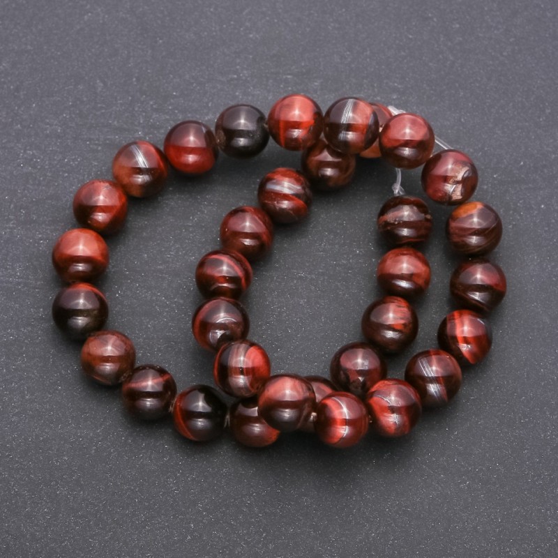 Koraliki z naturalnego kamienia Bycze oko, gładkie kuleczki, średnica 12 mm, na nitce, długość 38 cm