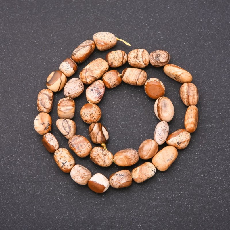 Koraliki na nitce z kamienia naturalnego: jaspis pejzażowy, fasetowane owalne, średnica 7x10 mm, długość 38 cm
