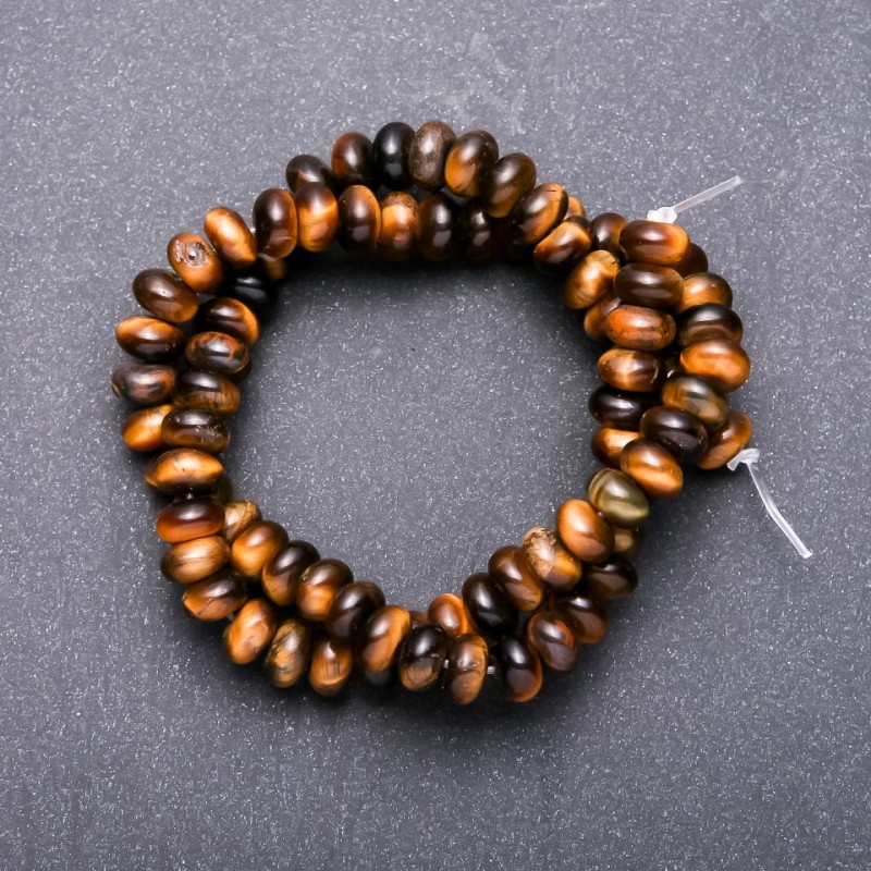 Koraliki z naturalnego kamienia – tygrysie oko, gładkie rondelki, średnica 8×6 mm, długość 40 cm