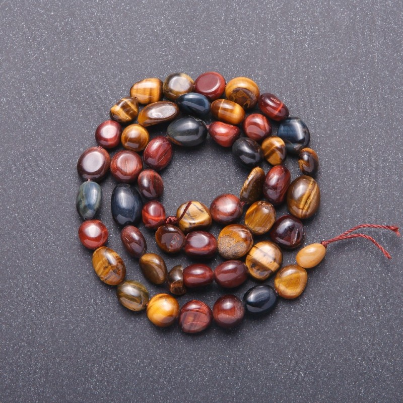 Koraliki z naturalnego kamienia Tygrysie oko, Sokole oko i Bycze oko na nitce, fasetowane, średnica 7 mm, długość 38 cm