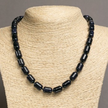 Naszyjnice z awenturynem «Noc Kaïry» – niebieski piasek, cylindryczny kształt koralików, długość 45 cm, średnica 10x14 mm +