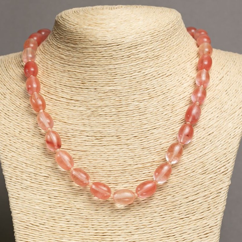 Naszyjnik z naturalnego chalcedonu „beczka”, średnica 10×14 mm, długość 47–49 cm