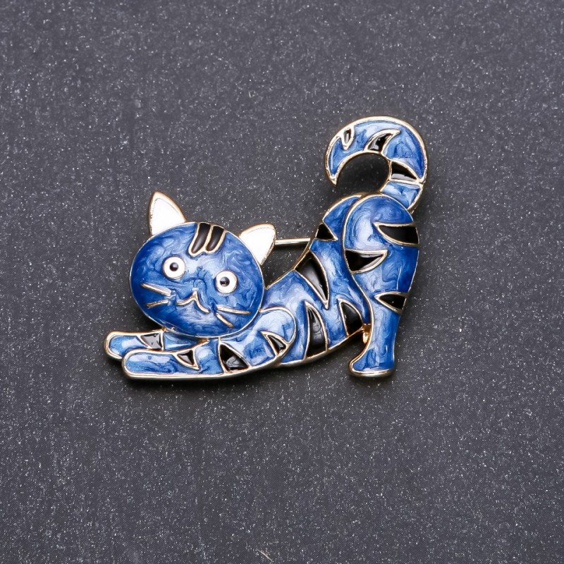 Broszka «Kotek» z niebieską emalią 39×33 mm