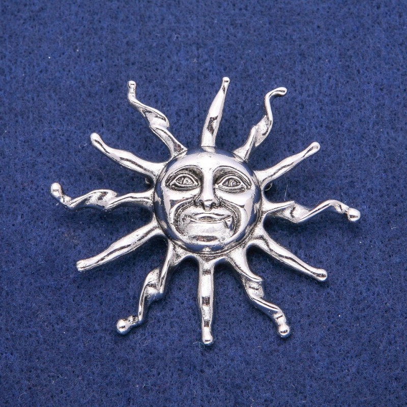 Broszka „Wisiorek Słońce” 53×62 mm, metal srebrzysty