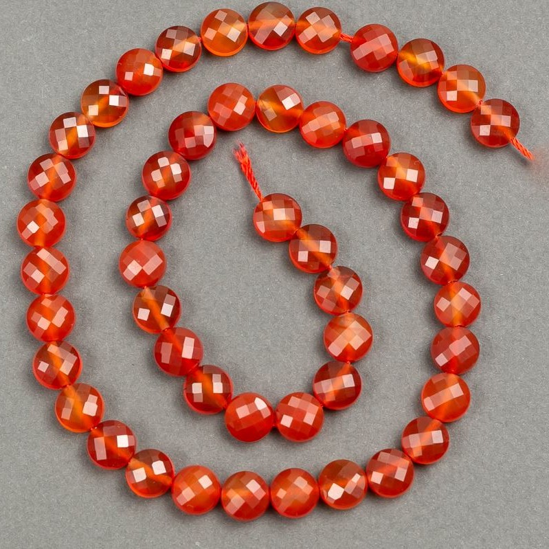 Nić z naturalnego karneolu – fasetowana moneta, średnica 8×5 mm, długość 39 cm +
