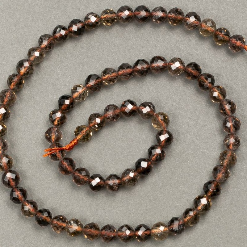 Koraliki z naturalnego kamienia rauhtopaz, fasetowane kulki, średnica 6 mm, długość 39 cm +