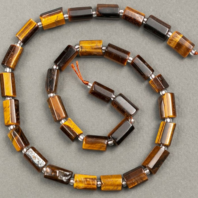 Koraliki na nici z naturalnego kamienia Tygrysie oko fasetowane 11×7 mm, długość 40 cm+