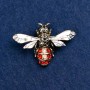Broszka „Pszczółka” z czerwonymi i czarnymi cyrkoniami, emalią w kolorze szarym, metalem srebrzystym 42×32 mm