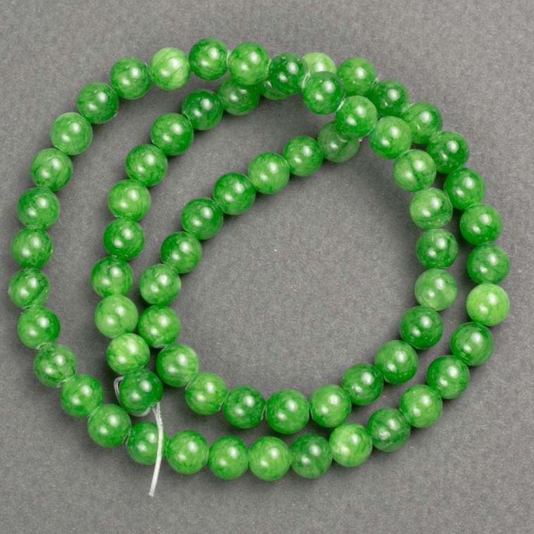 Koraliki nefryt (sztuczny akryl) na żyłce, gładka kulka, średnica 6 mm ±, długość około 40 cm