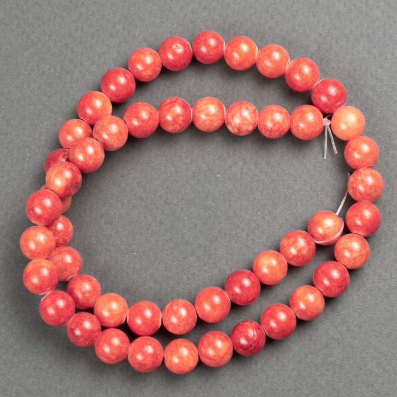 Koraliki Koral (akryl sztuczny) na żyłce, gładkie kuleczki, średnica 8,5 mm, długość 40 cm
