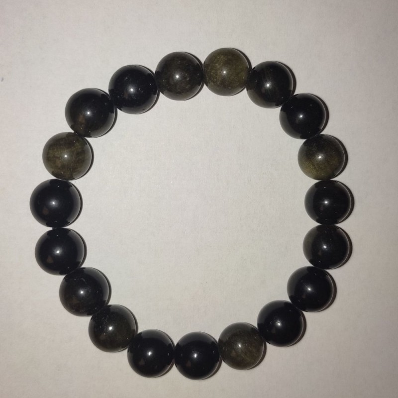Bransoletka z obsydianu słonecznego, gładka kulka 10 mm na elastycznej gumce, długość 18 cm