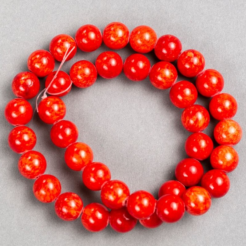 Koraliki koralowe (akryl sztuczny) na żyłce, gładkie kulki, średnica 10,5 mm, długość 40 cm ±