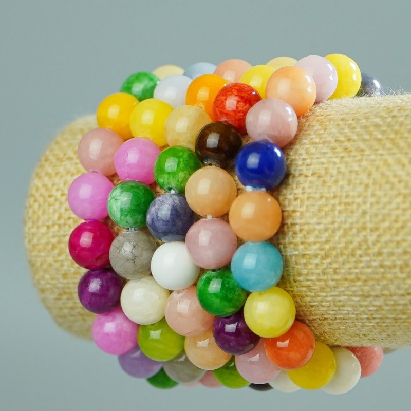 Bransoletka z tonowanego kwarcu – kolorowy mix kulek (sztuczny), średnica 10 mm, długość 18 cm