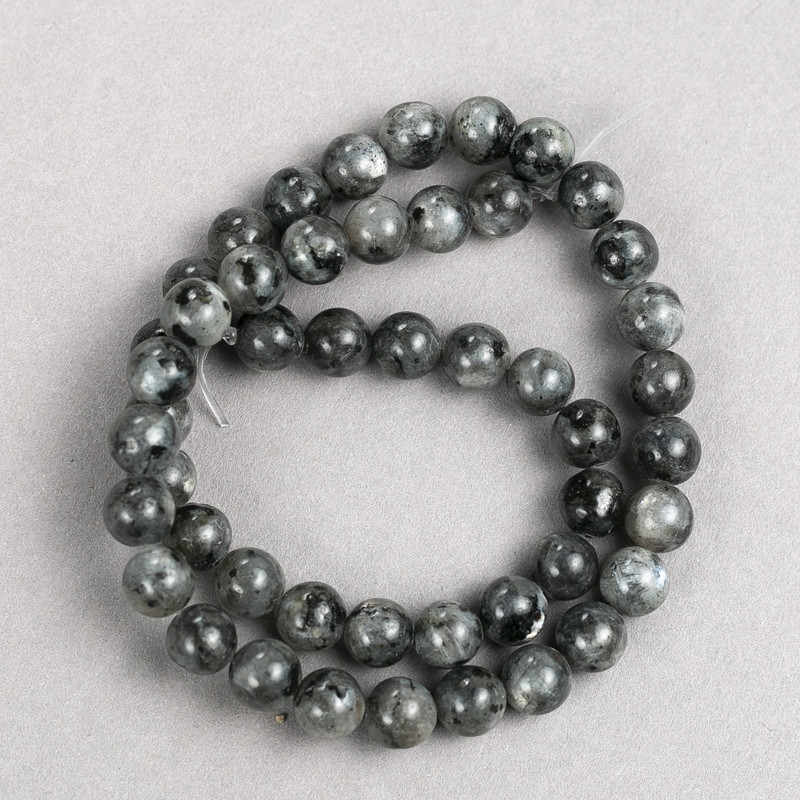 Koraliki z labradorytu, naturalny kamień, gładkie kuleczki, średnica 8 mm ±, długość 38 cm ±, na żyłce