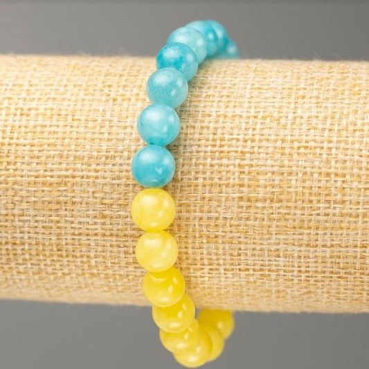 Bransoletka na gumce z akwamaryną i cytryną (sztuczny akryl), średnica 8,5 mm, długość 18 cm