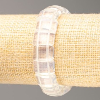 Bransoletka na elastycznej gumce z kamieniem księżycowym (syntetycznym) z kryształem górskim — prostokątne ogniwa, średnica 15×10,5 mm, długość 18,5 cm