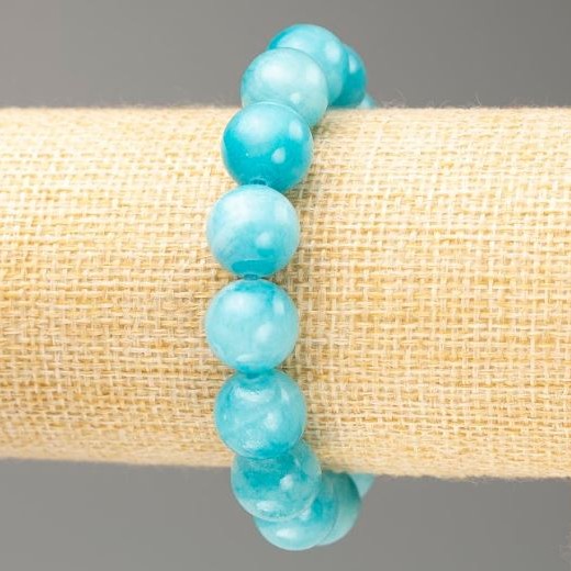 Bransoletka na gumce – akwamaryn (sztuczny akryl) gładka kuleczka, średnica 12,5 mm, długość 18 cm