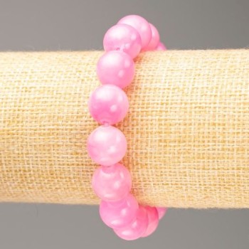 Bransoletka na gumce z imitacją kwarcu truskawkowego (akryl sztuczny) gładka kuleczka, średnica 12,5 mm, długość 18 cm